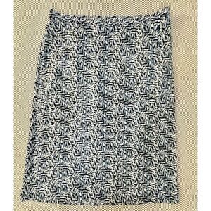 Linden Hill Midi Skirt Women Size 2X Blue White Leaf Print Career Office Casual